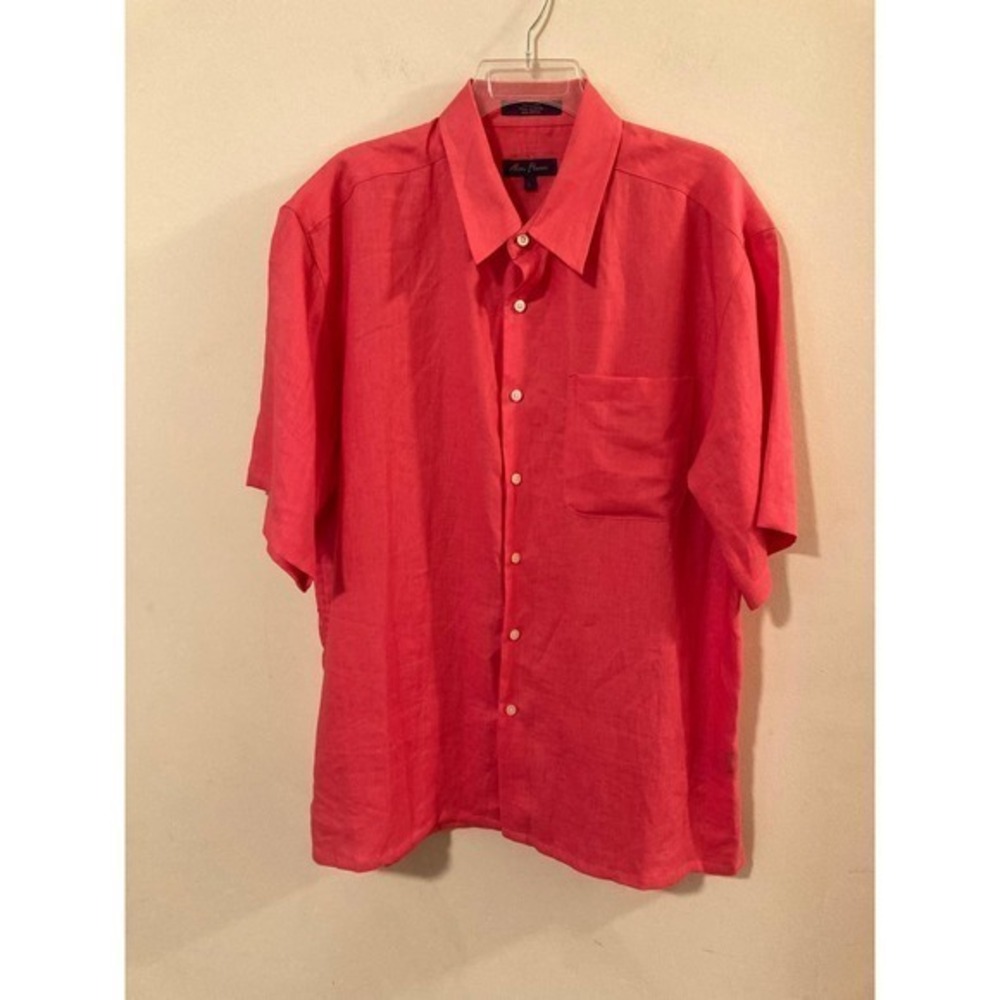 Alan Flusser‎ Men’s Linen Button Front Shirt Size L Coral